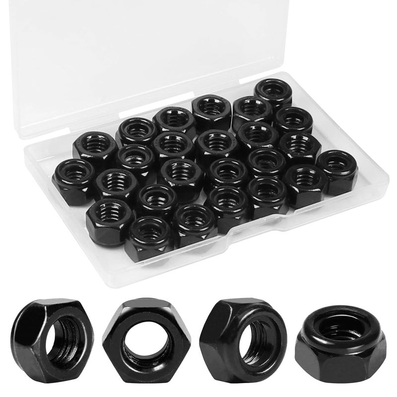 Yinpecly 25Pcs 5/16"-18 Nylon Insert Hex Lock Nuts 304 Stainless Steel Locknuts Self-Locking Nut, Standard Inch Threaded Nylock Nuts, Hex Drive, Zinc Plated Black - Image 1